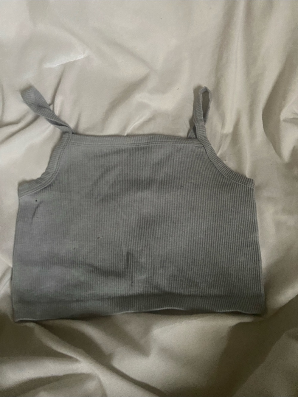 Ribbed Grey Crop Tank Top - Women's Classic Strappy Camisole